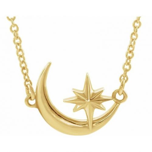 Crescent Moon & Star Necklace, Sterling Silver/14k Gold