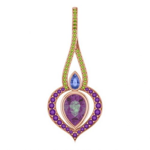 3ct Peacock Tanzanite Pendant "Peacock Rose"